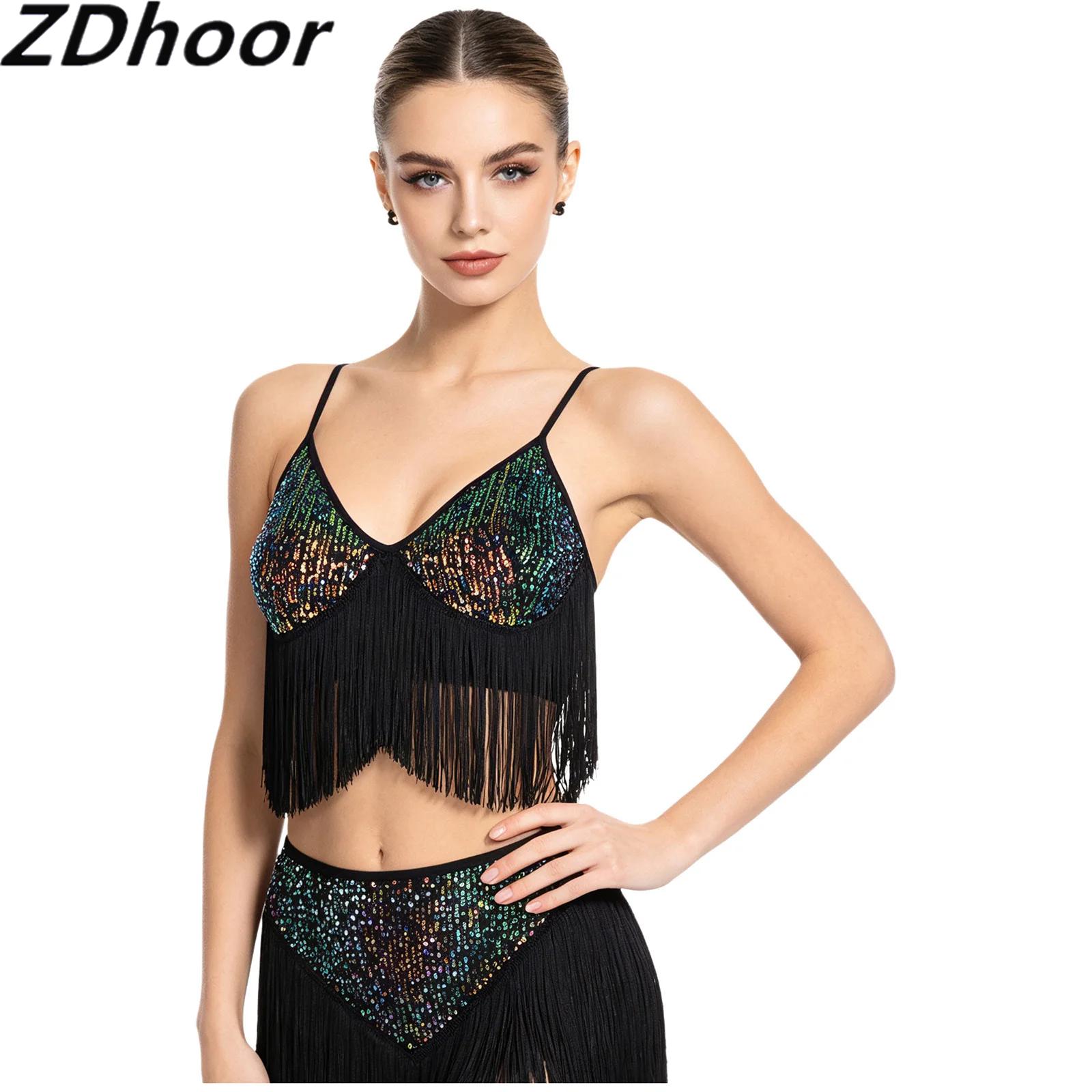 Tassel Fringe Trim - Atasan Crop Top Berkilauan dengan Payet
