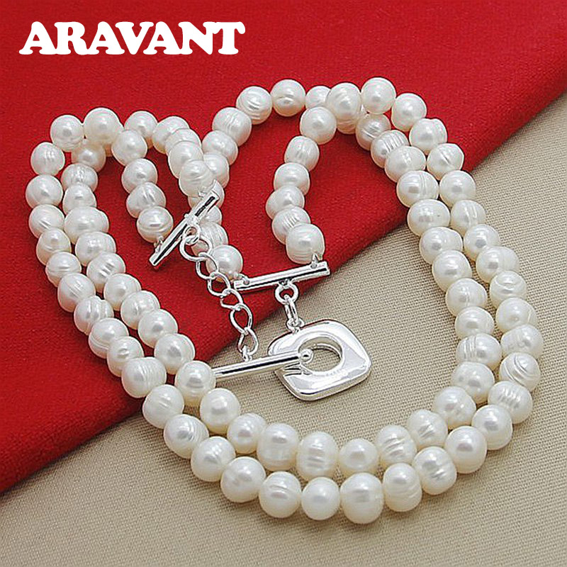 Pearl Trim Chain - Aravant 925 rantai kalung mutiara wanita,