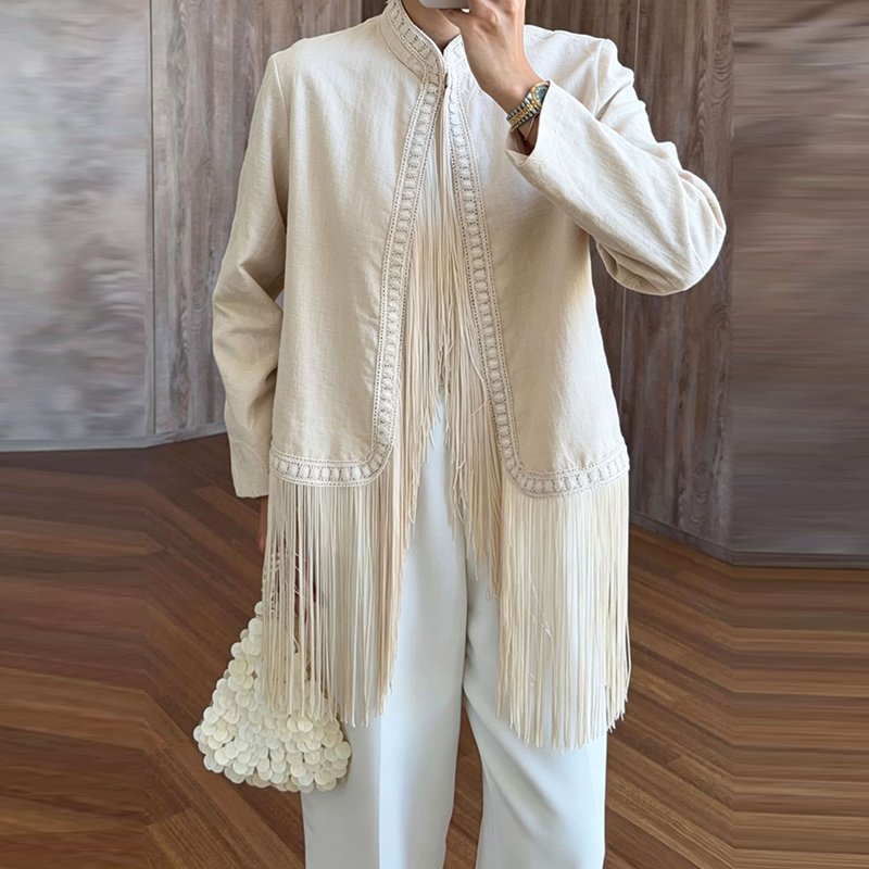 Mantel luar bergaya boho musim - Tassel Fringe Trim ulasan dan harga