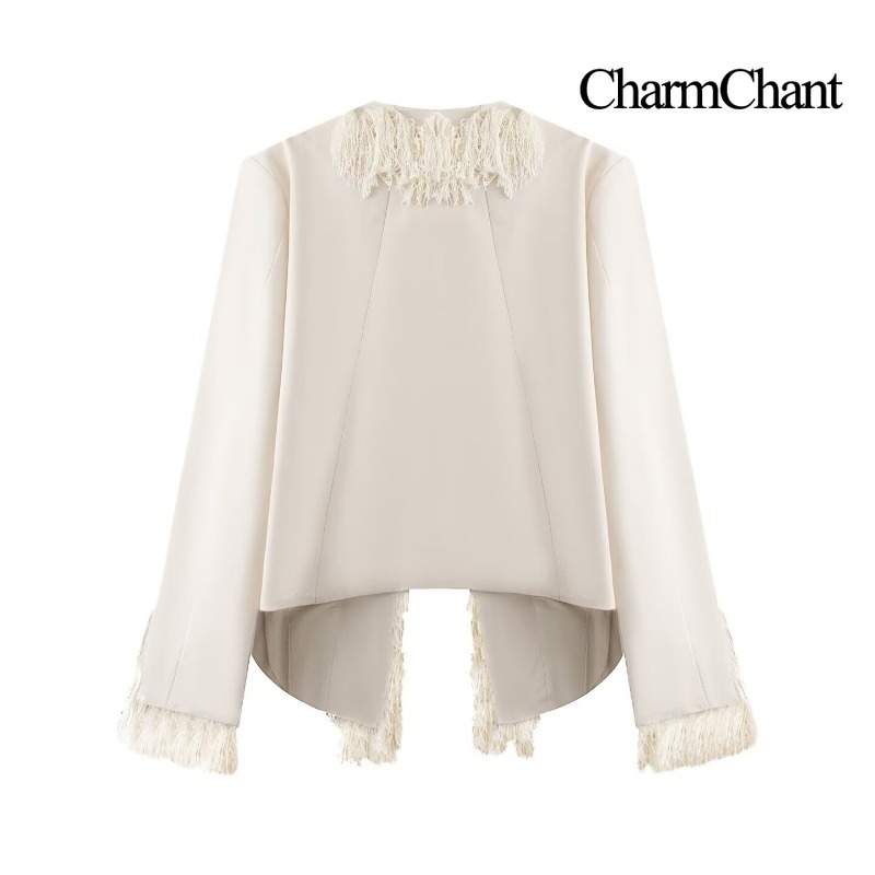 CHARMCHANT Blazer Wanita denga - Tassel Fringe Trim ulasan dan harga