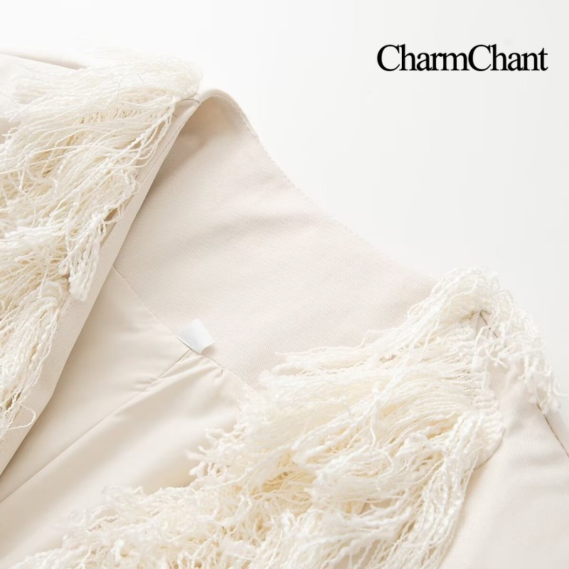 CHARMCHANT Blazer Wanita denga - Tassel Fringe Trim ulasan dan harga
